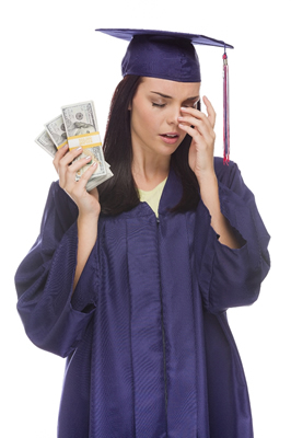 Graduate looking at money